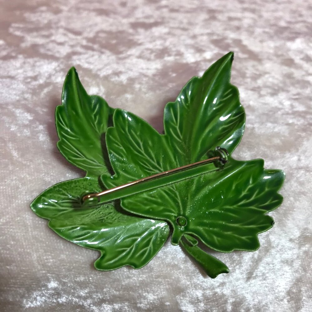Vintage Green Leaf Pin Brooch Metal Painted EUC Retro Collectible Nature Jewelry - Picture 6 of 8
